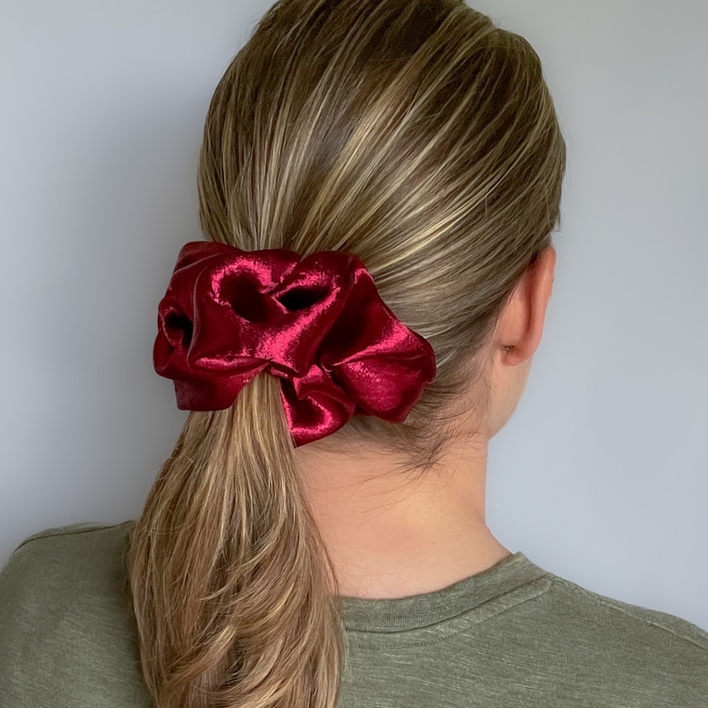 Crimson Silky Satin Scrunchie By Raven Lane | Oversized Scrunchies